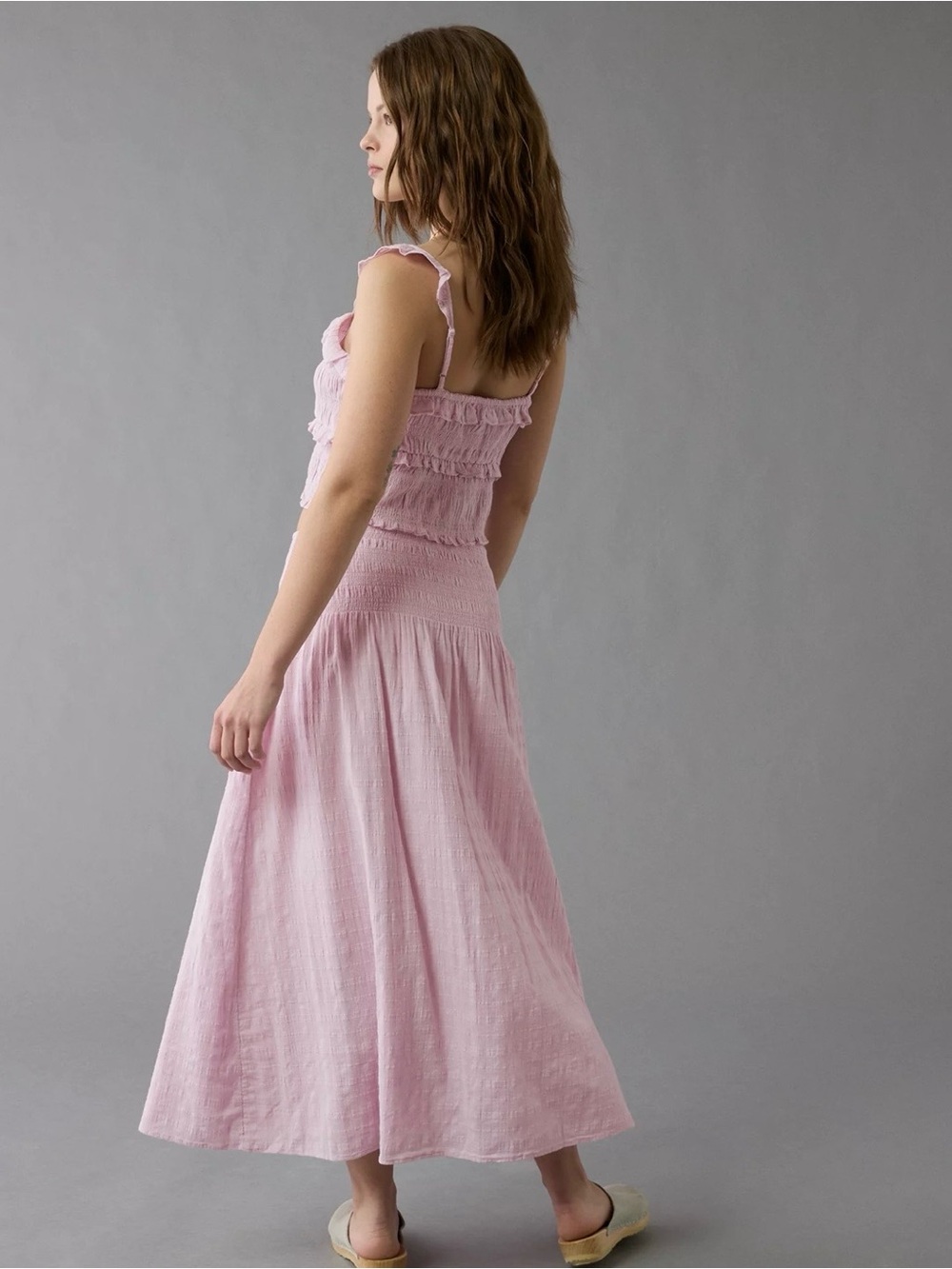 American Eagle High Waisted Smocked Pink Maxi Skirt 100% Cotton Size Large NWT
